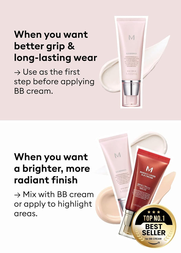 MISSHA M BB Boomer Primer for Face I Creamy-Soft, Illuminating Makeup Primer for Dewy Finish, Hydrating Radiant Cream, Moisturizing Makeup Base,