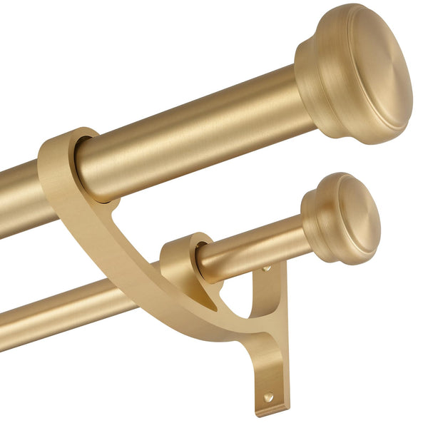 Modern Double Curtain Rods, Warm Gold Curtain Rod 72-144 Inch Length Drapery Rods with Simple Decorative End Caps 1 Inch Front and 5/8 Inch