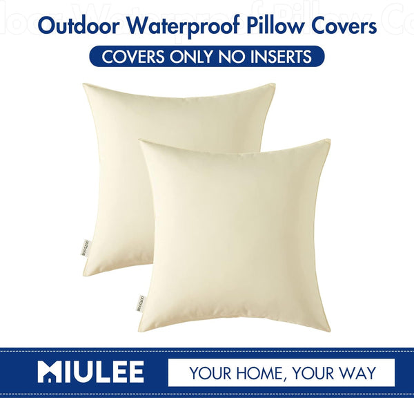 MIULEE Pack of 2 Decorative Outdoor Waterproof Pillow Covers Garden Cushion Sham Throw Pillowcase Shell for Spring Patio Tent Couch 16X16 Inch