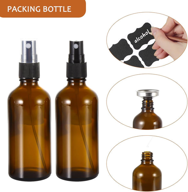 3.4Oz Amber Glass Spray Bottles,Empty Fine Mist Refillable Travel Spray Bottle for Cleaning,Perfume,Aromatherapy,Cosmetic Sprays,Hair,Essential