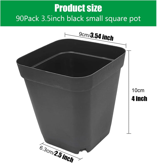 Square Nursery Pots 3.54Inches 90 Pcs Seedling Flower Post Plastic Thick Seed Start Germination for Plant Propagation,St