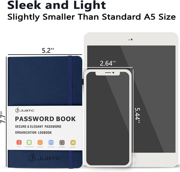 JUBTIC Password Keeper Book with Alphabetical Tabs. Medium Size Password Book for Seniors, Internet Website Address Log in Detail. Hardcover