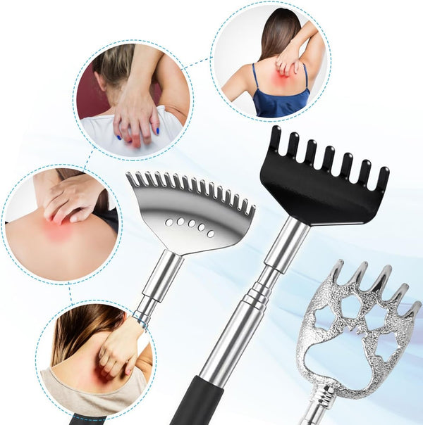 Yeipis 3 Pack Different Back Scratcher Metal Portable Telescoping with Rubber Handles, Extendable Back Massager Tool with Beautiful Box, Stocking