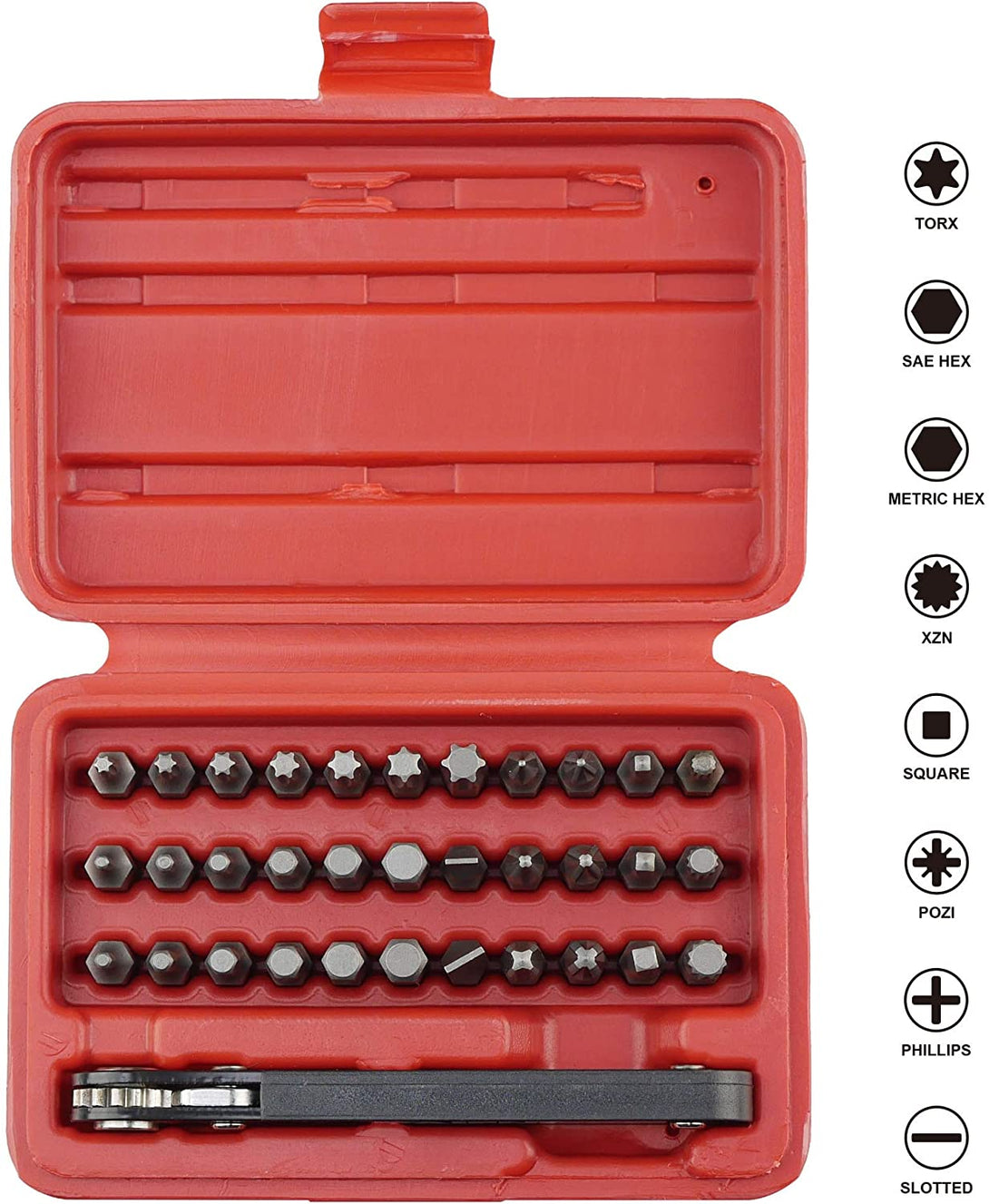 K402 Screwdriver Bit Set with Mini Ratchet Wrench, 1/4-Inch Drive, 34-Piece