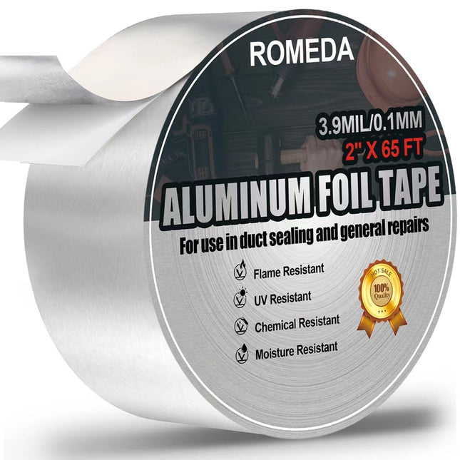 Aluminum Foil Tape, 2 Inch X 65 Feet (3.9 Mil), Insulation Adhesive Metal High Temperature Heavy Duty HVAC Tape, Silver 