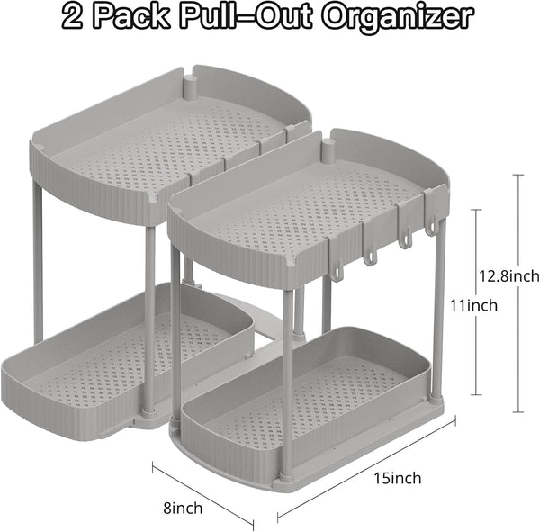 Ukeetap 2 Pack Multi-Purpose Pull-Out Storage Organizers, Under Sink Organizers and Storage for Bathroom & Kitchen, Under Cabinet Organizers and