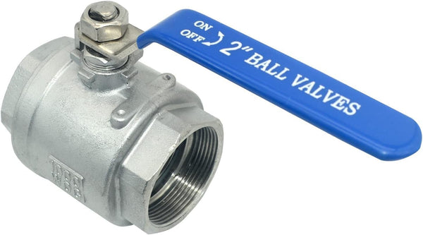 316 Stainless Steel 1/8"~3" Full Port Ball Valve with Blue Vinyl Handle, NPT Female x Female Thread,1000 WOG (2 Inch) 2 Inch (1 PC)