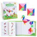 Vanmor Travel Tangram Puzzle with 2 Sets Magnetic Plate-Montessori Shape Pattern Blocks Jigsaw Road Trip Games with 368 Solution - IQ Book