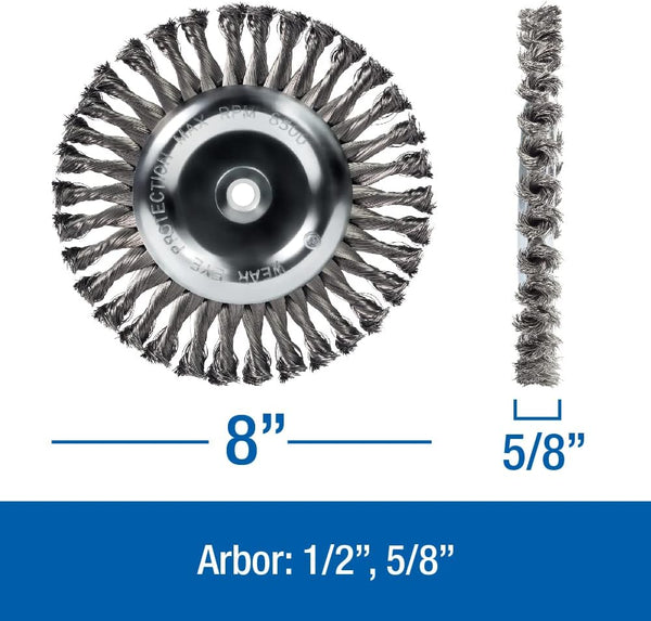 Mercer Industries 184020 - 8" x 5/8" x 1/2", 5/8" Knot Wire Wheel, .014 Carbon Steel 8" x 5/8" x (1/2", 5/8") Knot Wire Wheel