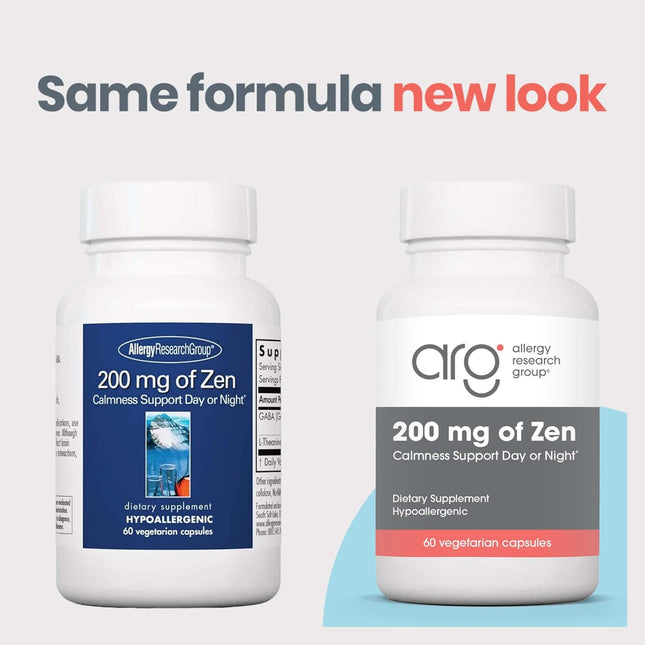 Allergy Research Group 200 Mg of Zen Supplement - Calmness Support, Day or Night, GABA, L-Theanine, Hypoallergenic, Vege