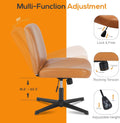 DUMOS Criss Cross Chair No Wheel Legged Office Wide Comfy Desk Vanity Chair, Armless Computer Task Seating PU Leather, Swivel Home Height