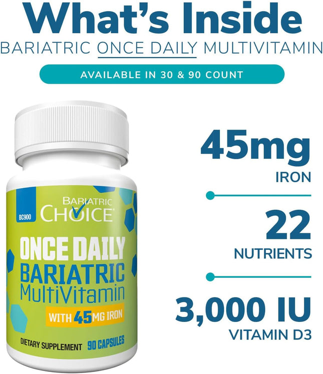 Bariatric Choice Once-Daily Bariatric Multivitamin with 45 Mg of Iron | Easy to 