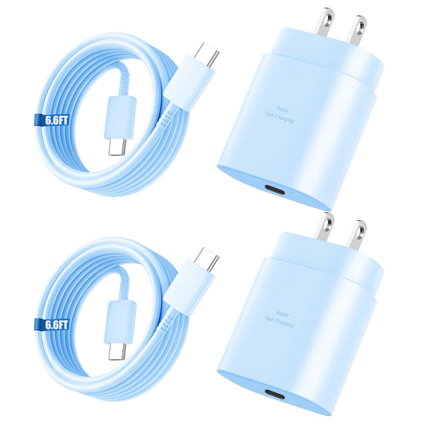 Super Fast Charger Type C, 25W USB C Wall Charger Fast Charging 6.6FT Cable Blue 6.6FT