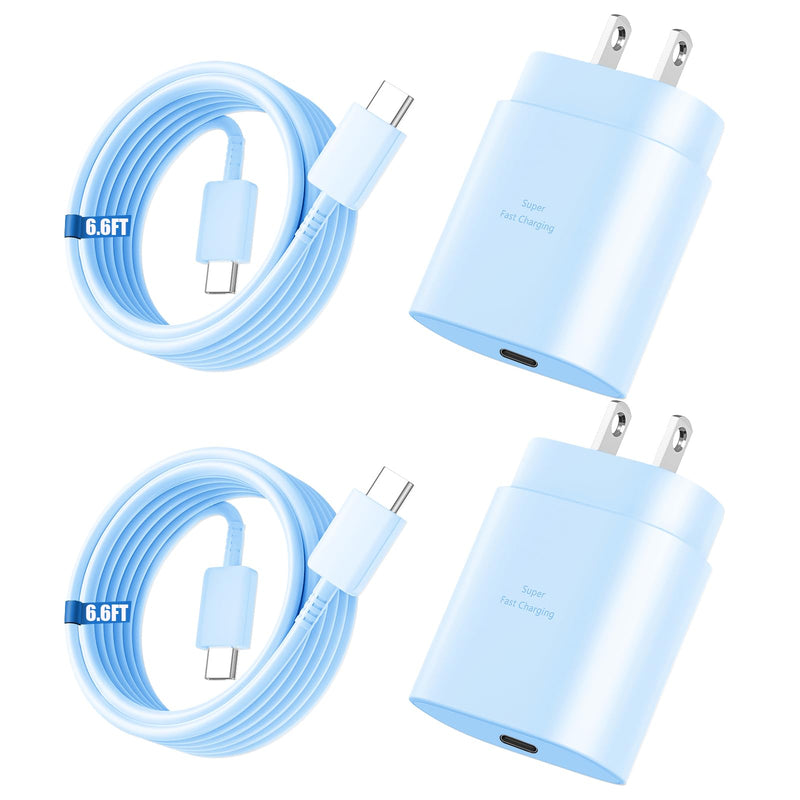 Super Fast Charger Type C, 25W USB C Wall Charger Fast Charging 6.6FT Cable Blue 6.6FT
