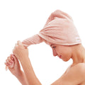 M-bestl 2 Pack Microfiber Hair Towel Wrap,Quick Dry,Anti-frizz(Pink&Beige) | Hair Drying Towel for Women with button,lightweight,Anti-frizz