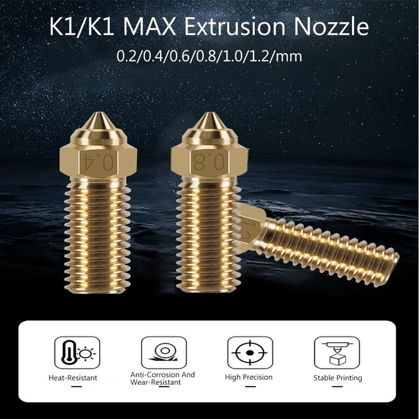 10PCS 3D Printer Extruder Nozzles Kit for K1/K1 Max/Ender 3 V3 KE, Packed High Temperature and Wear Resistance 5PCS 0.4mm, 1PC 0.2mm, 1PC 0.6mm,