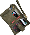 AOXONEL Women's Small Bifold Leather wallet Rfid blocking Ladies Wristlet with Card holder id window Coin Purse Small Army Green