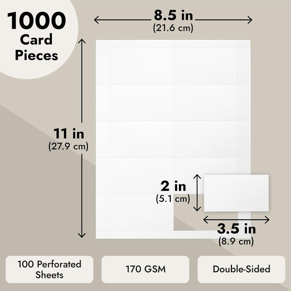 Best Paper Greetings Blank Business Card Paper Sheets - 3.5 x 2 In, White, 100 Sheets (1000 Perforated Blanks) - Printable & Perforated Business