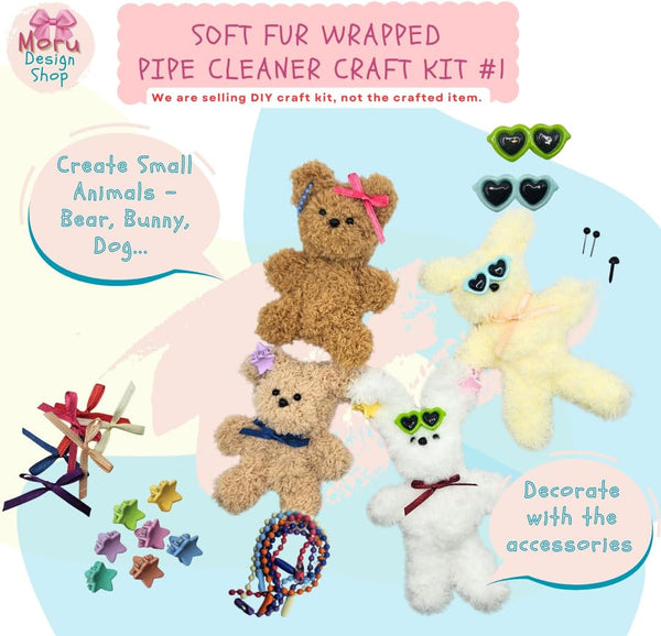 Moru Fur Pipe Cleaner Craft Kit , Soft, Thick, Long Teddy Fur-Wrapped Stem Wire for DIY Art & Craft. with Decorative Accessories