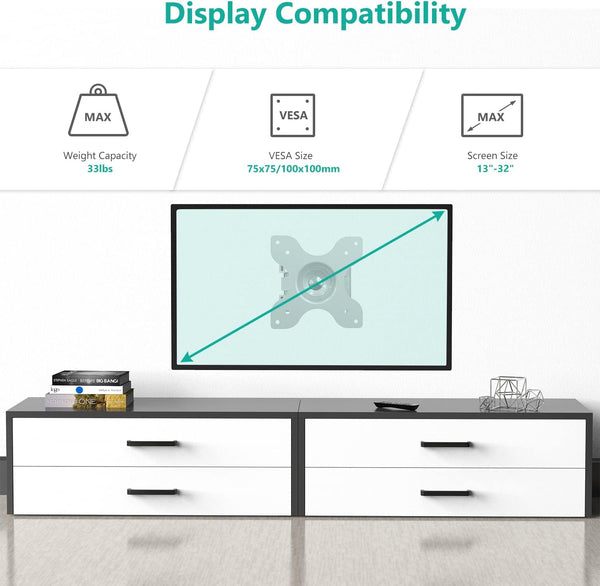 WALI TV Wall Mount Articulating LCD Monitor Full Motion 15 Inch Extension Arm Tilt Swivel for Most 13 to 32 Inch LED TV Flat Panel Screen with
