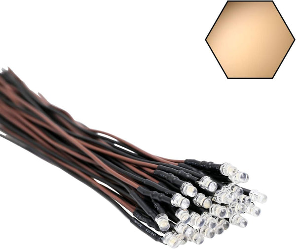 30pcs 12 Volt 3mm Warm White LED Lights Emitting Diodes Pre Wired 7.9 inch DC 12v LED Light Clear Lens Small LED Lamps 3mm Solid Light [04] Warm