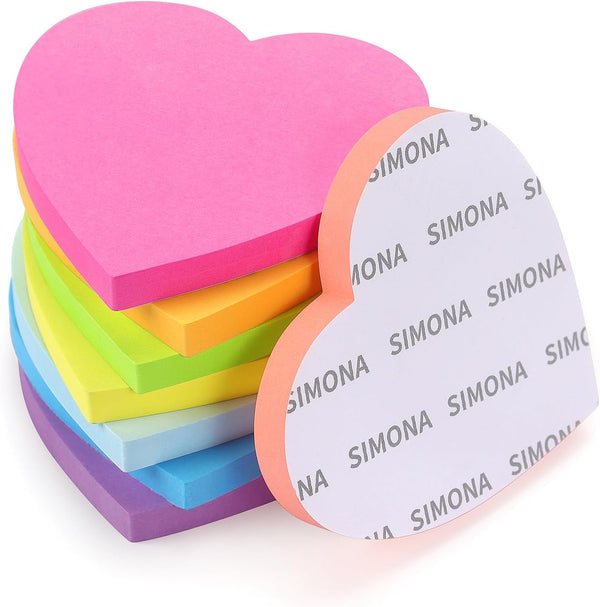 SIMONA Heart Shape Sticky Notes 3x3 in 8 Color Bright Colorful Sticky Pad 8 Bright Colors 8 Pads