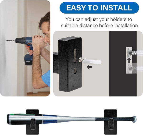 Alpinista Baseball Bat Wall Mount, Horizontal Baseball Bat Holder Wall Mount for Display Black