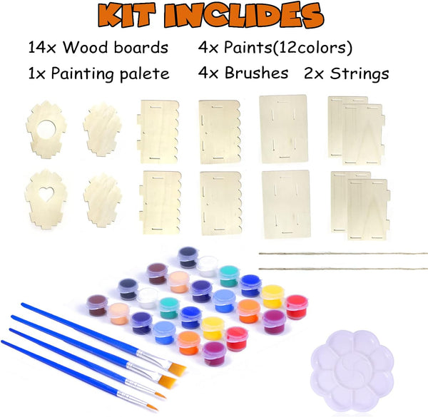 Hapray 2 Pack Bird House Kit, DIY Birdhouse Kits, Wooden Crafts Arts for Children to Build and Paint (Includes Paints & Brushes) for Kids Girls