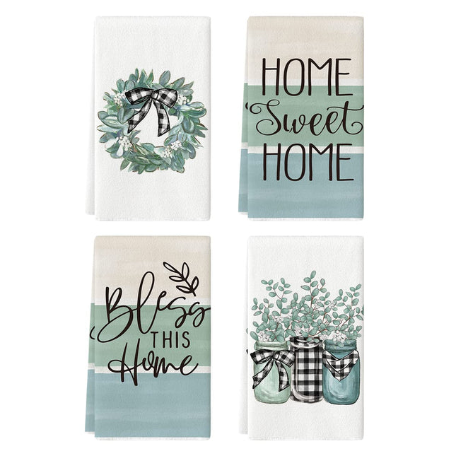 Artoid Mode Eucalyptus Buffalo Plaid Vase Home Sweet Home Kitchen Towels Dish Towels, 18X26 Inch Seasonal Decoration Han