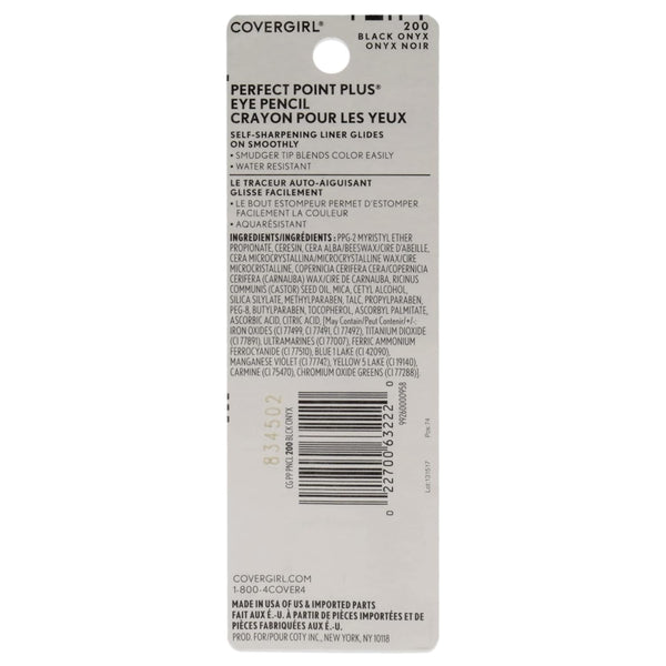 Covergirl Perfect Point plus Eyeliner Pencil, Black Onyx, Long-Lasting, Versatile Black Eyeliner, Soft Smudging Tip, No Sharpening Needed, Pack of 1