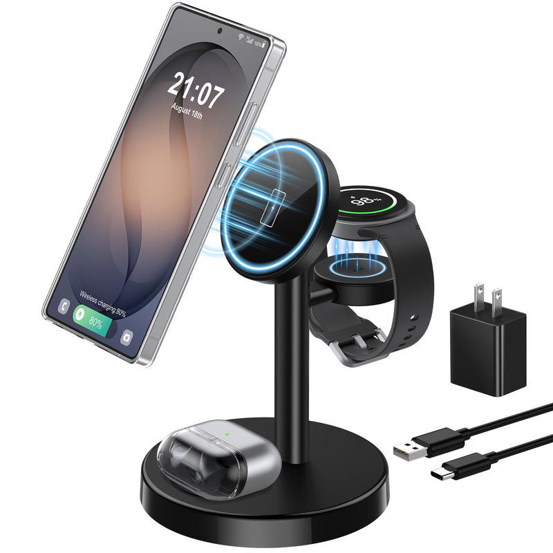 Magnetic Wireless Charger for Samsung, 3 in 1 Super Fast Charging Station Compatible with MagSafe, Phone Charger Stand for Samsung Galaxy S26