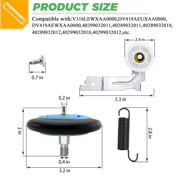 Dryer Repair Kit Fit for Samsung DV42H5000EW/A3 DV45H7000EW/A2 DV42H5200EP/A3 DV40J3000EW/A2, Includes DC97-16782A Samsung Dryer Roller,