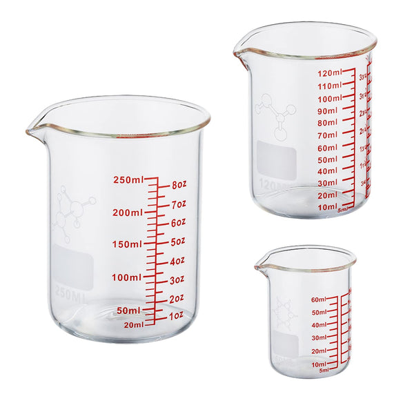 High Borosilicate Glass Measuring Cup Set-V-Shaped Spoutï¼Includes 60Ml(2Oz), 120Ml(4Oz), and 250Ml(8Oz) Glass Measuring Beaker for Kitchen or