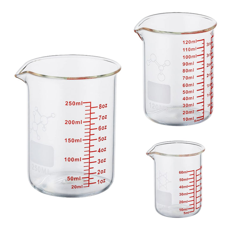 High Borosilicate Glass Measuring Cup Set-V-Shaped Spoutï¼Includes 60Ml(2Oz), 120Ml(4Oz), and 250Ml(8Oz) Glass Measuring Beaker for Kitchen or