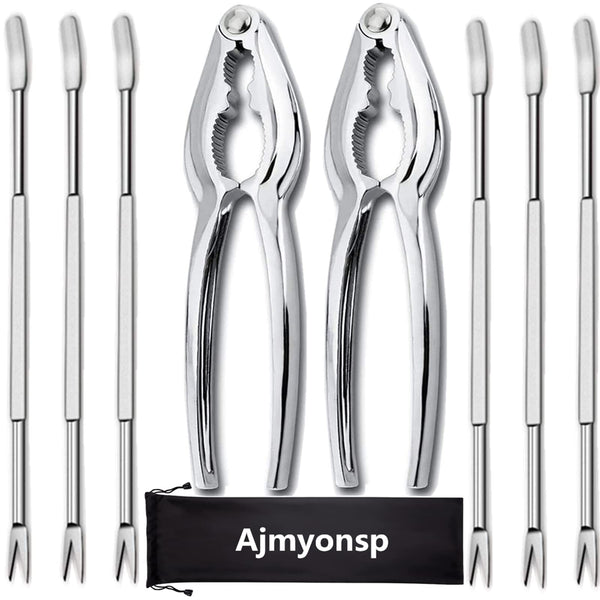Lobster Crackers and Picks Set, 8Pcs Crab Leg Cracker Tools - Stainless Steel Seafood Crackers & Forks Nut Cracker Set & Storage Bag - Dishwasher