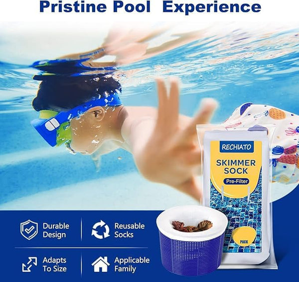 50 Pack Pool Skimmer Socks for Pool Filters, Filters Baskets and Skimmers to Filter Debris and Leaves, Protact Filter System of Inground and Above