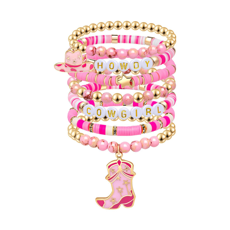 Artlunar Western Cowgirl Beaded Stretch Bracelets, Stackable cowgirl hat boot accessories, Bohemian Jewelry for Women Girls Teens Christmas