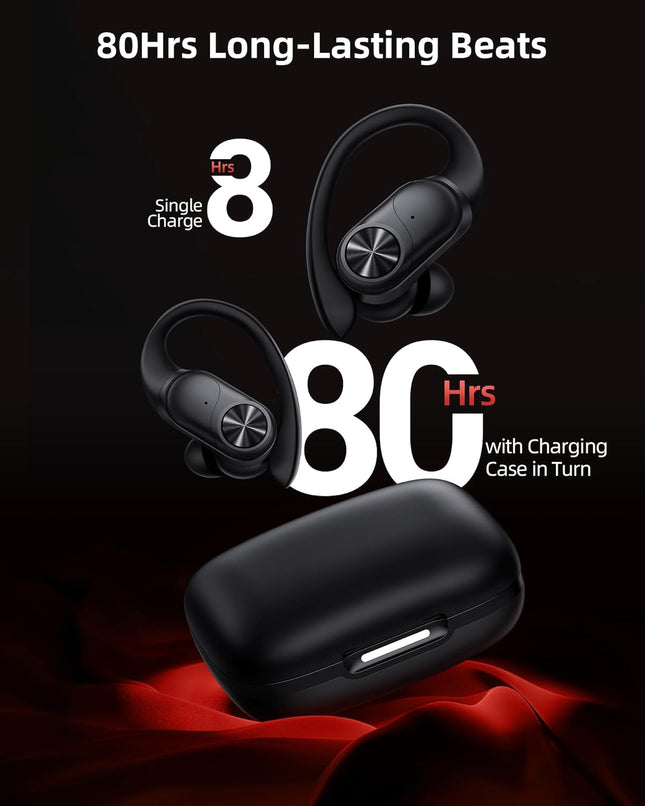 Pocbuds Bluetooth Headphones Wireless Earbuds 80Hrs Playtime Wireless Charging Case Digital Display Sports Ear Buds with