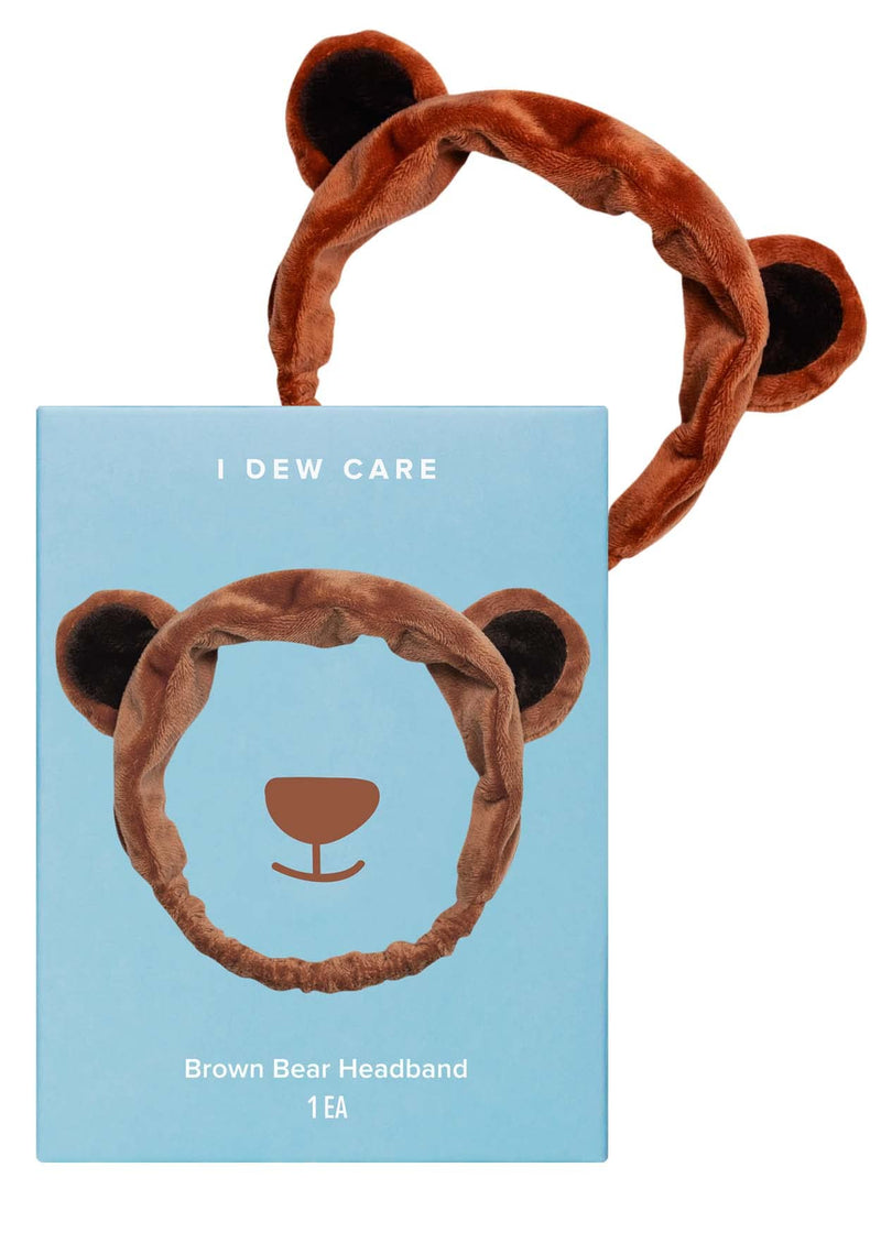 I DEW CARE Face Wash Headband - Brown Bear | Animal Head band for Face Washing & Skincare, Spa Day, Soft & Fuzzy, Cute for Makeup, Shower, Teen