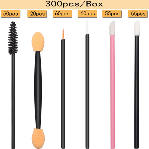 300pcs Disposable Makeup Tool Kit,Brow brush/Mascara brush/Lip Applicators/Eyeshadow applicators/Eye liner brush,JASSINS Makeup Disposable