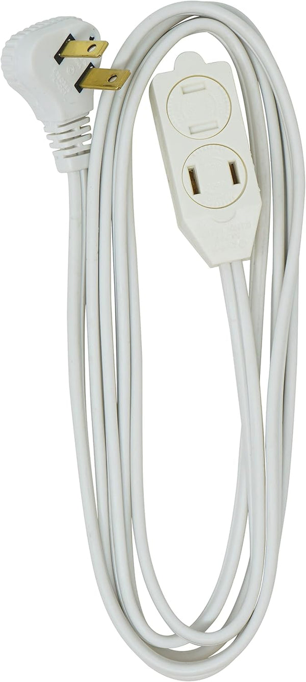 Woods SlimLine Extension Cord - 16/3 Indoor Flat Plug with Right Angled Design - 3 Polarized Outlets - PVC Jacket - Space Saving - Neutral White -