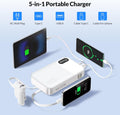 Portable Charger 10000Mah with Built in Cables and AC Wall Plug, 22.5W Fast Charging Power Bank with LED Display, 4 Outputs 3A Travel Battery Pack