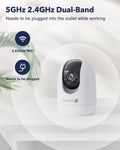Indoor Security Camera 2K, Pet Camera with Phone App, WiFi Cameras for Home Security Camera for Dog/ Baby Monitor/Elder Pan Tilt, 5/2.4GHz, 24/7,