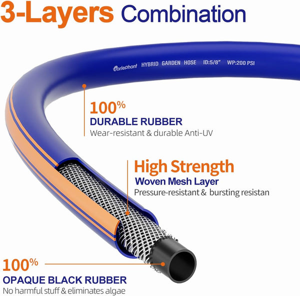 garden hose 25 ft x 5/8", Hybrid Rubber 25ft water hose, Durable, Anti-UV, Sturdy, No-Leakage, Lightweight, Flexible, Heavy Duty garden hoses with