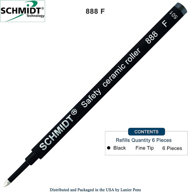 6 Pack - Schmidt 888 Rollerball Refill Black Fine Tip