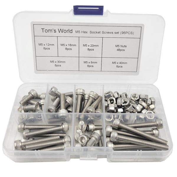M5 Hex Socket Head Cap Bolts Nuts Screws Assortment Set 304 Stainless Steel Allen Socket Drive Machine Screws (M5 Assortment Kit)