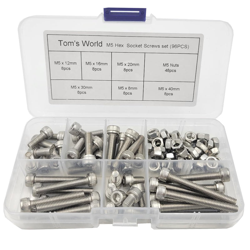 M5 Hex Socket Head Cap Bolts Nuts Screws Assortment Set 304 Stainless Steel Allen Socket Drive Machine Screws (M5 Assortment Kit)