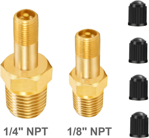 GODESON 1/8"NPT Tank Valve, Anti-Corrosion Brass Schrader Valve with 1/8"Male NPT,Using with Air Compressor Tanks(Pack of 4)