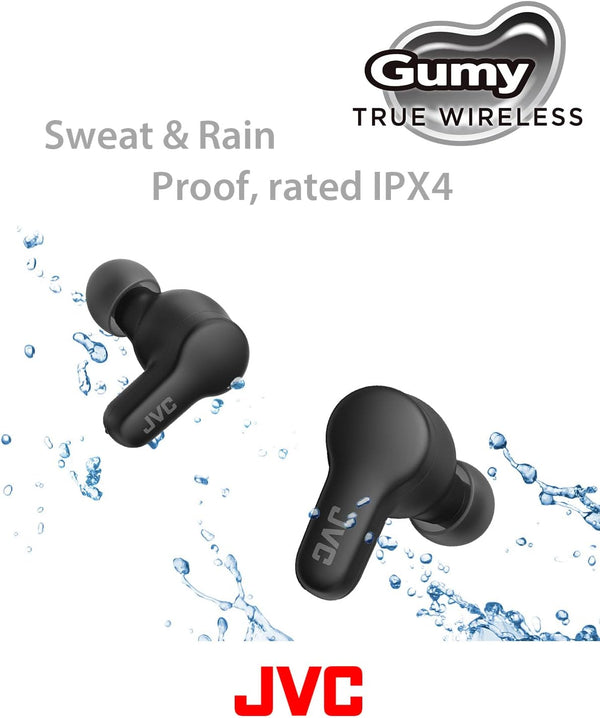 JVC Gumy HAA7T2B True Wireless Earbuds, Black | Bluetooth 5.3, 24-Hour Playback, IPX4 Water Resistant, XS/S/M/L Earpieces, Built-in Mic Black Compact