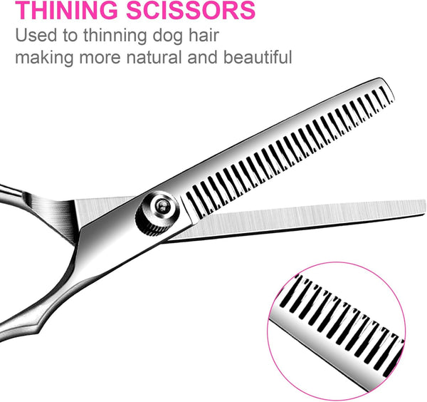 5 In1 Dog Grooming Scissors Kit, Professional Dog Scissors for Grooming with Safety round Tips, Titanium Coated Grooming Shears for Dogs Cat Pet